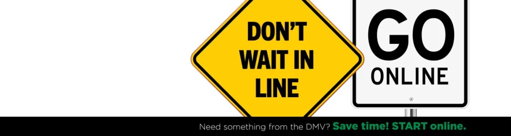 Signs saying "Don't wait in line" and "Go online"